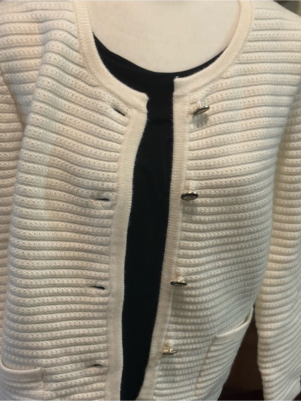 Hilary Radley Cream Ribbed Button-Front Cardigan